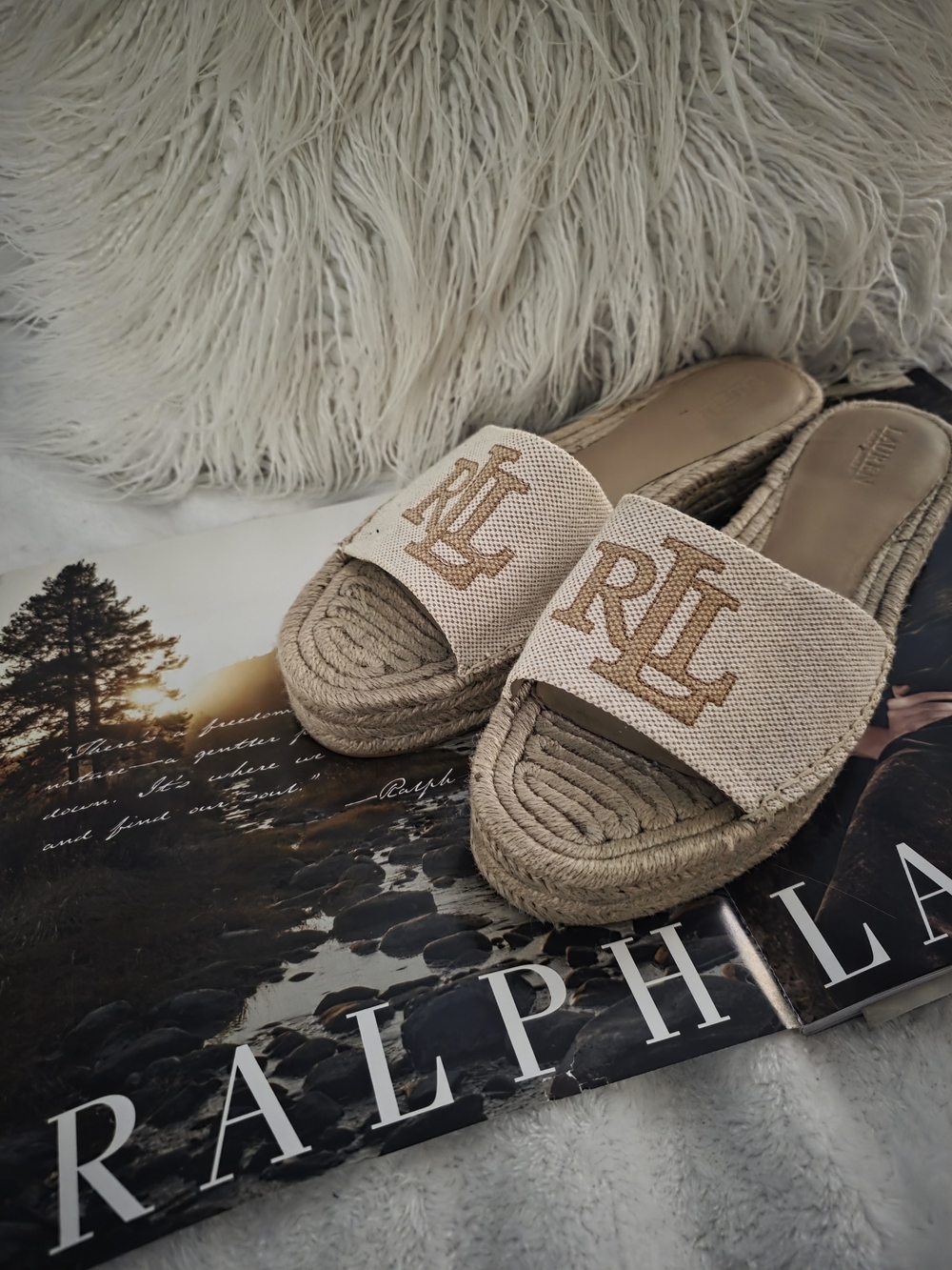 Ralph Lauren Beige RL Espadrille Slide Sandals